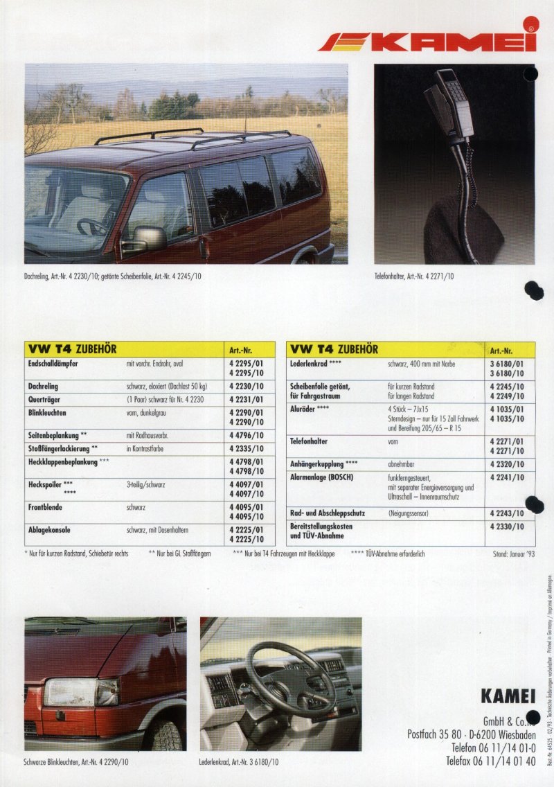  VW Archives - 1993 Kamei T4 Zubehoer Brochure - German